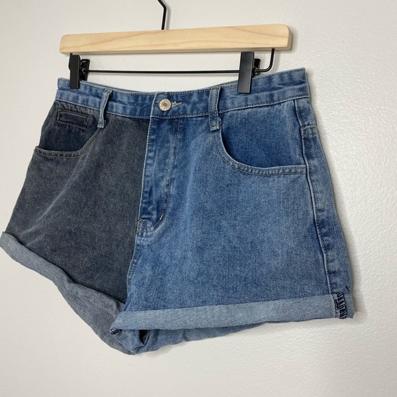 SHEIN Pants - Shein Two Tone Turn Up Hem Denim Shorts